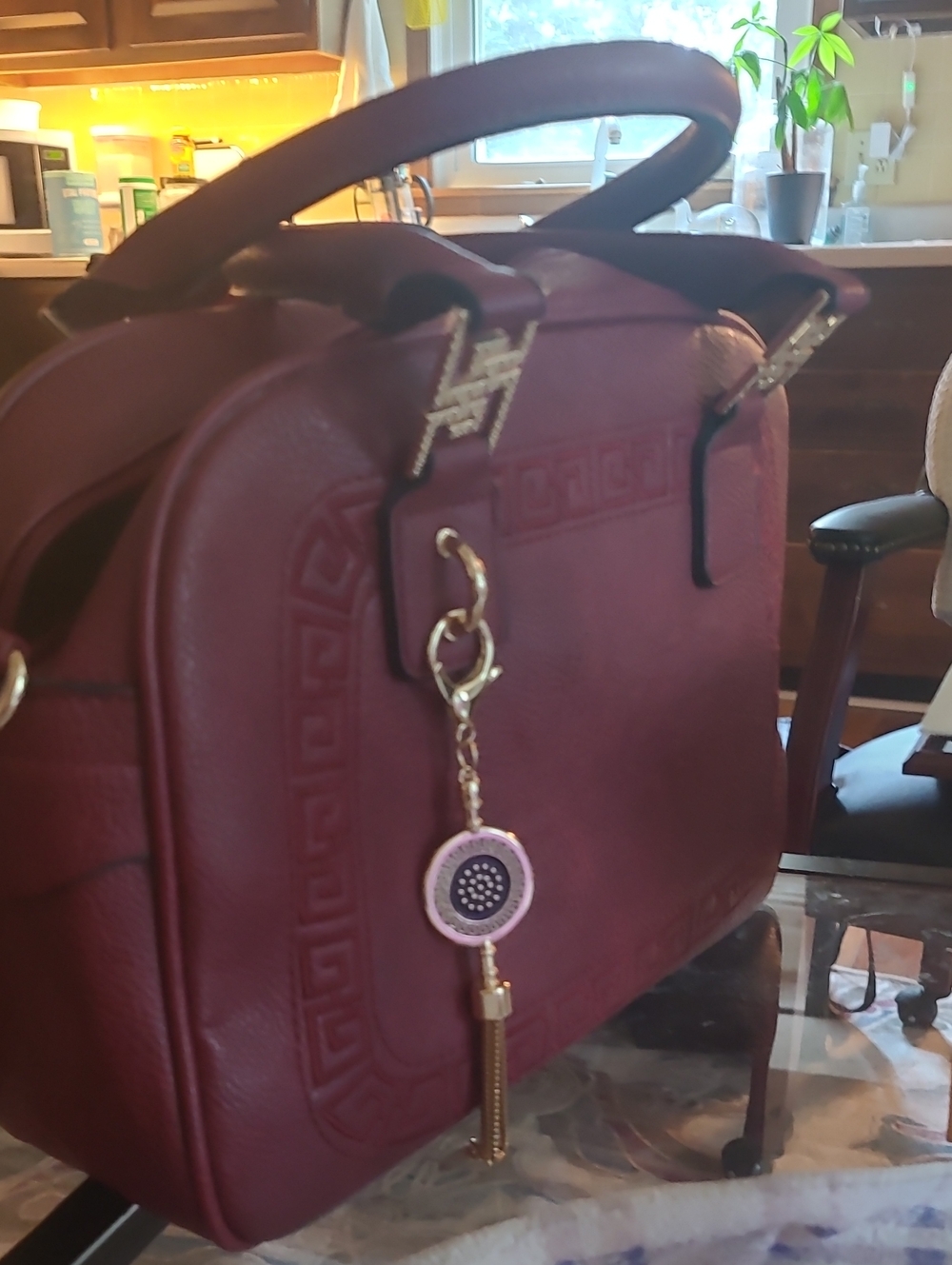 Montana West Burgundy Structured Satchel with Tassel Charm